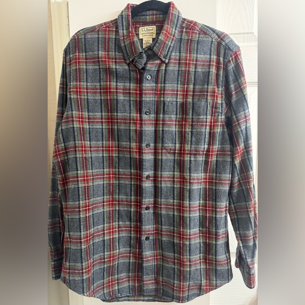 L.L. Bean Red and Gray Plaid Casual Shirt